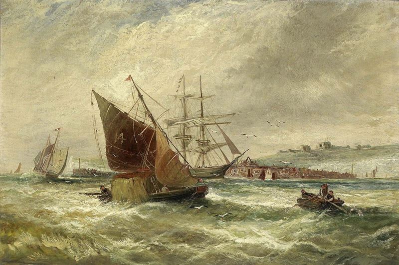 Scuola Inglese Inizio XX Secolo - Marina con Vascelli e Città