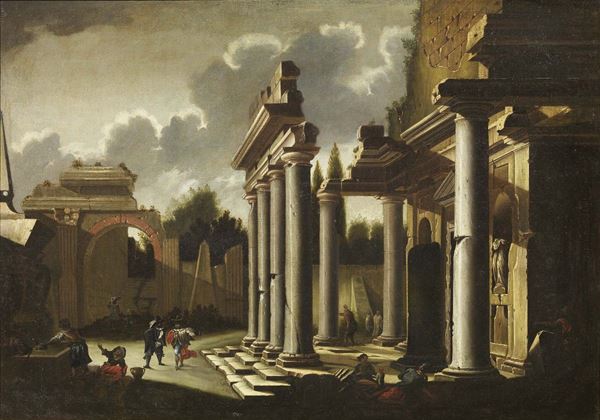 Viviano Codazzi (ambito di) - Prospettiva di architettura con rovine monumentali antiche