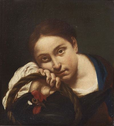 Ritratto di Contadina con Cestello con una Gallina