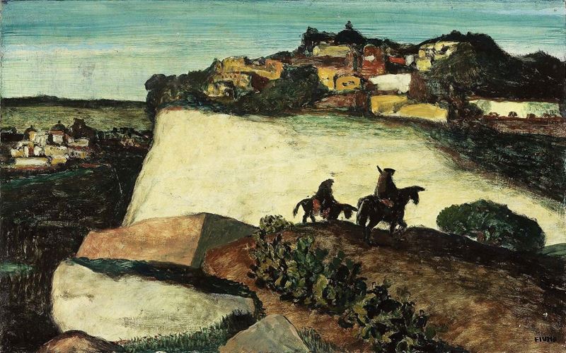 Salvatore Fiume - Paesaggio con Figure a Cavallo
