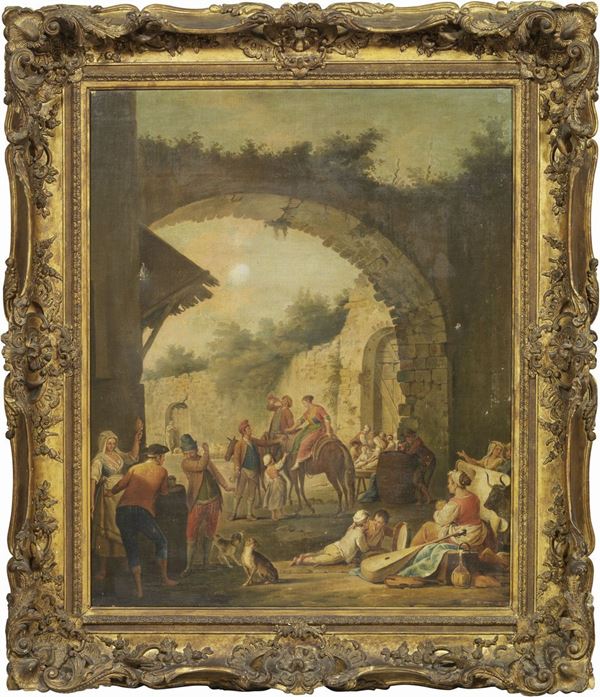 Pietro Fabris (studio di) : Scena di mercato  - Olio su tela - Asta Importanti Dipinti Antichi - I - Casa d'aste Farsettiarte
