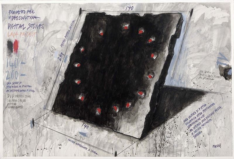 Fabrizio Plessi - Progetto per Video Scultura - Digital Stones Lava Project
