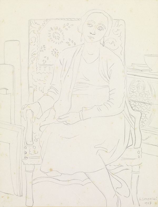 Gino Severini : Ritratto di Jeanne  (1927)  - Matita su carta applicata su cartoncino - Asta PARADE V - Arte Contemporanea - Casa d'aste Farsettiarte