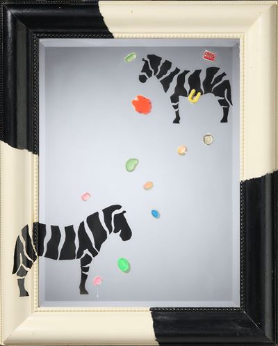 Mirror Zebras - Specchio, acrilico, smalto e resine