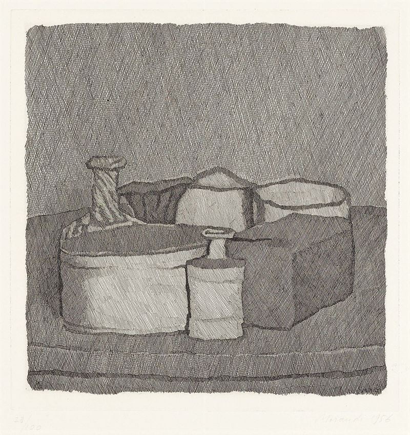 Giorgio Morandi - Natura Morta con Quattro Oggetti e Tre Bottiglie
