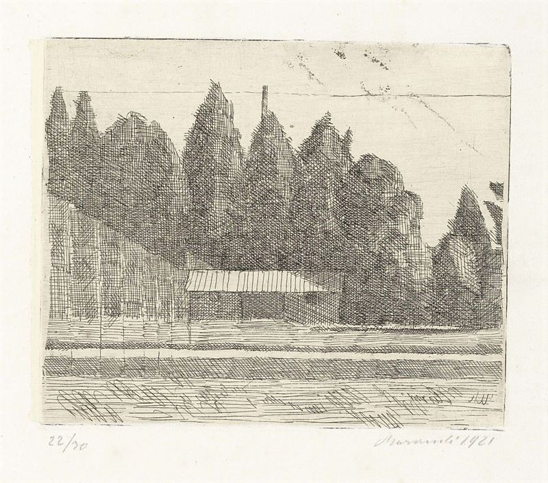 Giorgio Morandi - Campo di Tennis ai Giardini Margherita a Bologna (lastra Piccola)