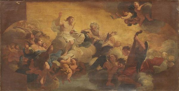 Scuola romana del XVIII secolo - «Gesù e Dio Padre tra gli angeli» e «Dio Padre in gloria»