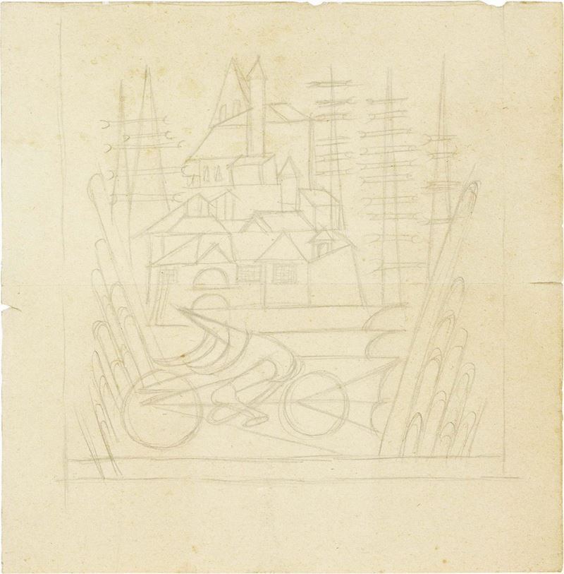 Fortunato Depero - Ciclista a San Romedio (studio per Dipinto)