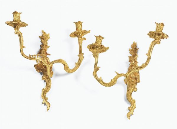 Coppia di appliques in bronzo dorato