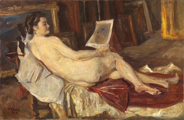 Primo Conti : Nudo in ambiente  (1945)  - Olio su tela - Auction XIX and XX Century Paintings and Sculptures - Casa d'aste Farsettiarte