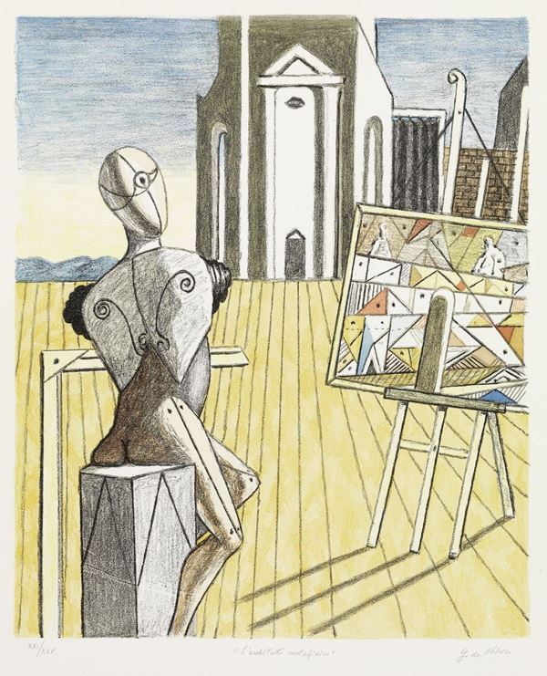 Giorgio de Chirico : L'architetto metafisico  (1970)  - Litografia a 9 colori, es. XXI/XXV - Asta ARTE CONTEMPORANEA - I - Casa d'aste Farsettiarte