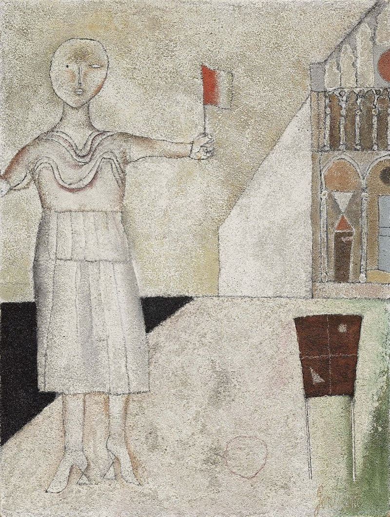 Franco Gentilini - Ragazza con Bandiera e Cattedrale