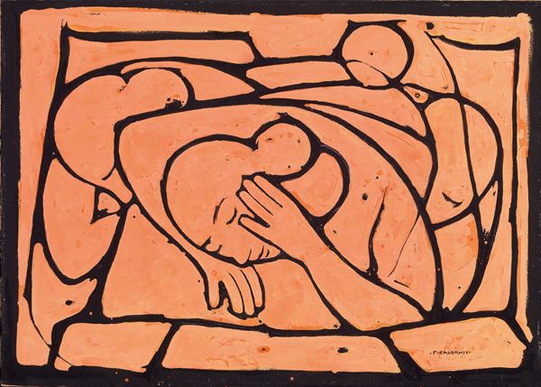Felice Casorati : Tre dormienti  ((1958))  - Tempera su carta applicata su tela - Auction ARTE MODERNA - II - Casa d'aste Farsettiarte