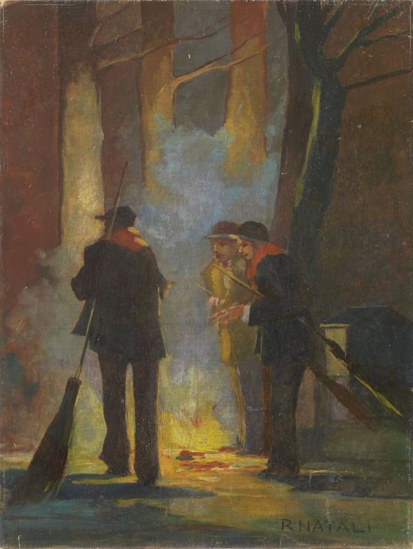 Renato Natali : Spazzini  - Olio su tavola - Auction XIX AND XX CENTURY PAINTINGS AND SCULPTURES - II - Casa d'aste Farsettiarte