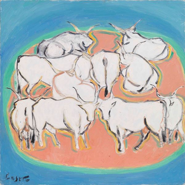 Giuseppe Cesetti : Mucche al pascolo  - Olio su tela - Auction ARTE MODERNA - II - Casa d'aste Farsettiarte