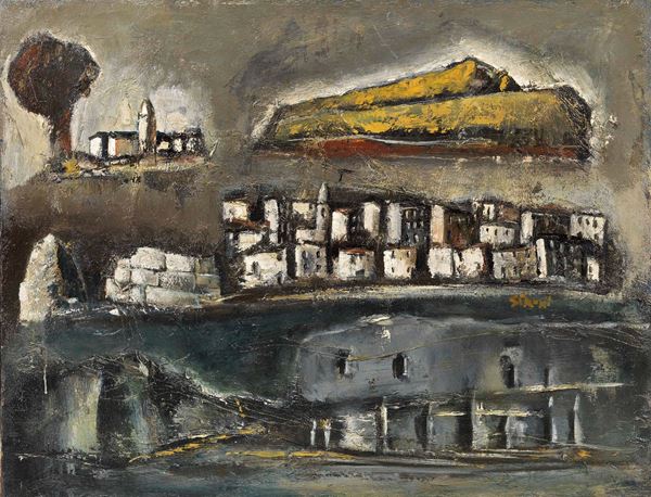 Mario Sironi : Grande composizione con paesaggio  ((1948))  - Olio su tela - Asta ARTE MODERNA - II - Casa d'aste Farsettiarte