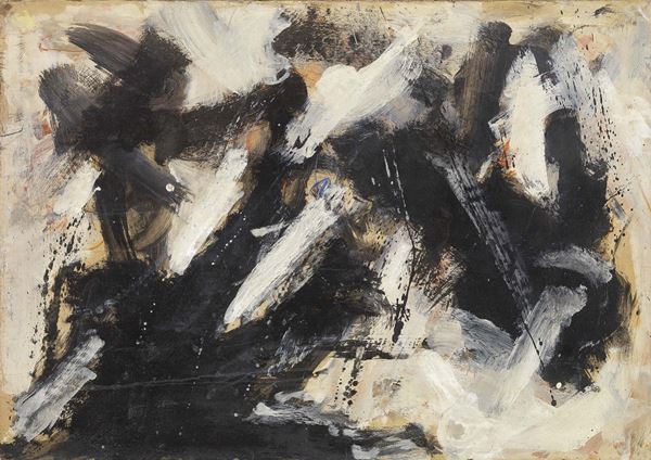 Emilio Vedova : Senza titolo  (1962 ca.)  - Idropittura e pastello su carta applicata su tela - Asta ARTE MODERNA - II - Casa d'aste Farsettiarte