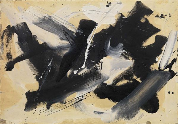 Emilio Vedova : Astratto  (1960-62 ca.)  - Idropittura e pastello su carta applicata su tela - Asta ARTE MODERNA - II - Casa d'aste Farsettiarte