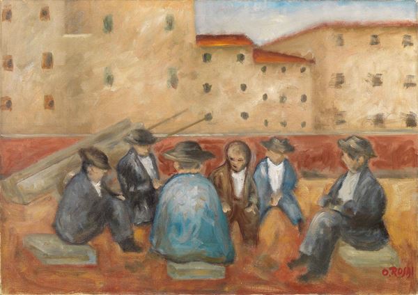 Ottone Rosai : Riposo di operai  (1952 ca.)  - Olio su tela - Auction ARTE MODERNA - II - Casa d'aste Farsettiarte