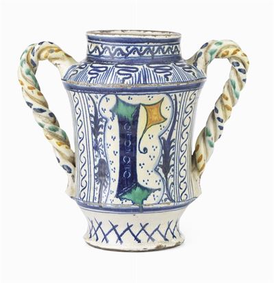 Albarello Biansato in Maiolica Policroma