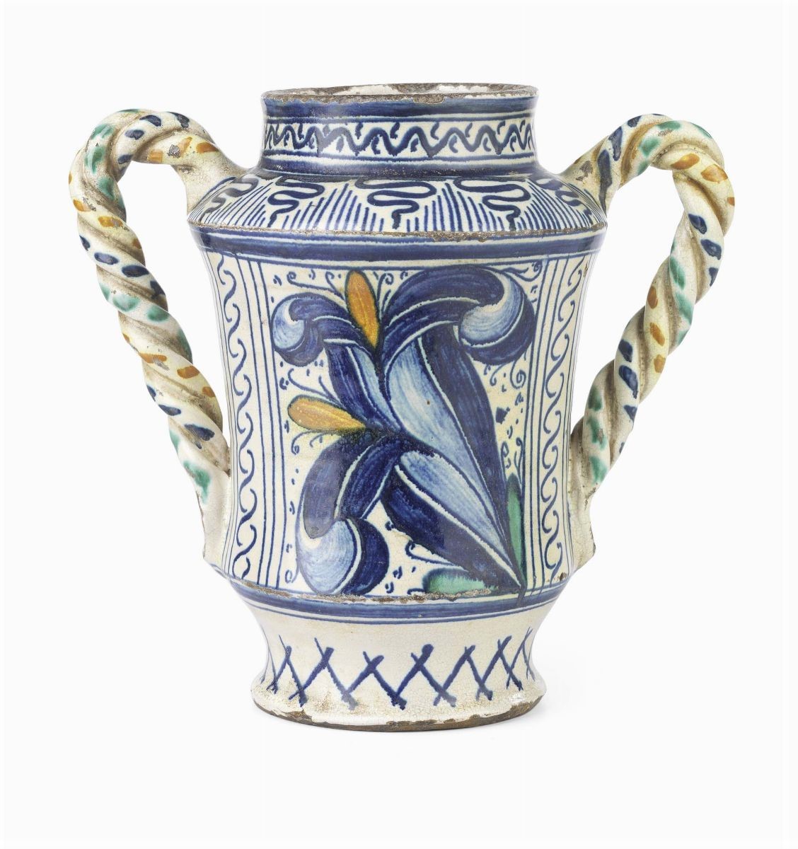 Albarello Biansato in Maiolica Policroma