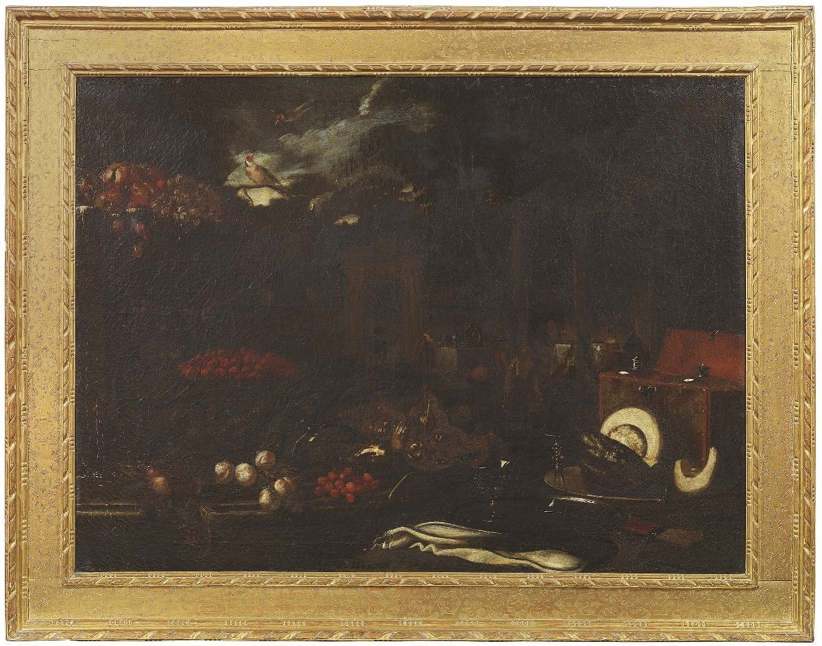 Scuola Fiamminga del XVII Secolo - «natura Morta con Figure, Cofanetto e Tavola Imbandita» e «nat...