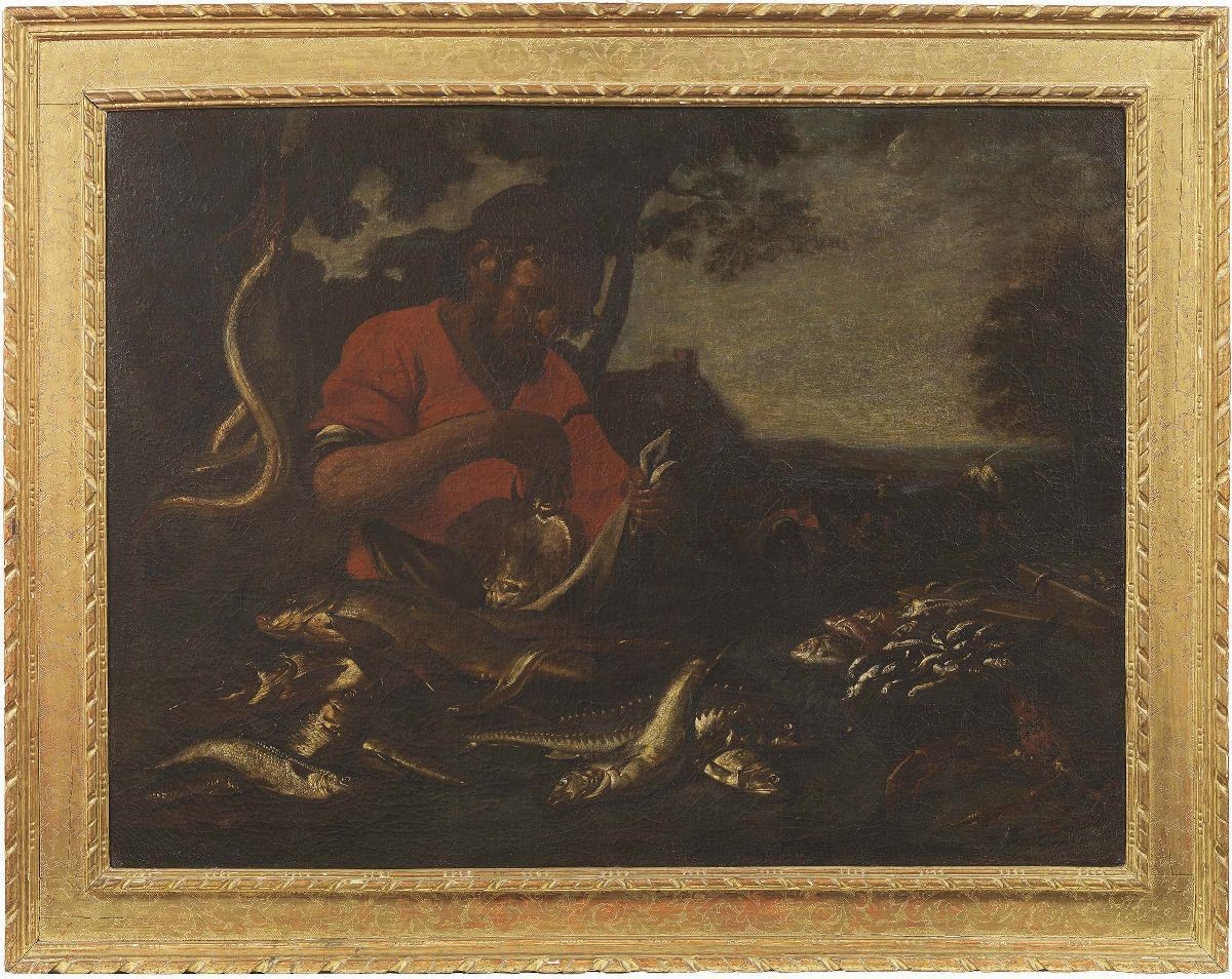 Scuola Italia Settentrionale Fine XVII Secolo - «natura Morta con Pescatore» e «natura Morta con ...
