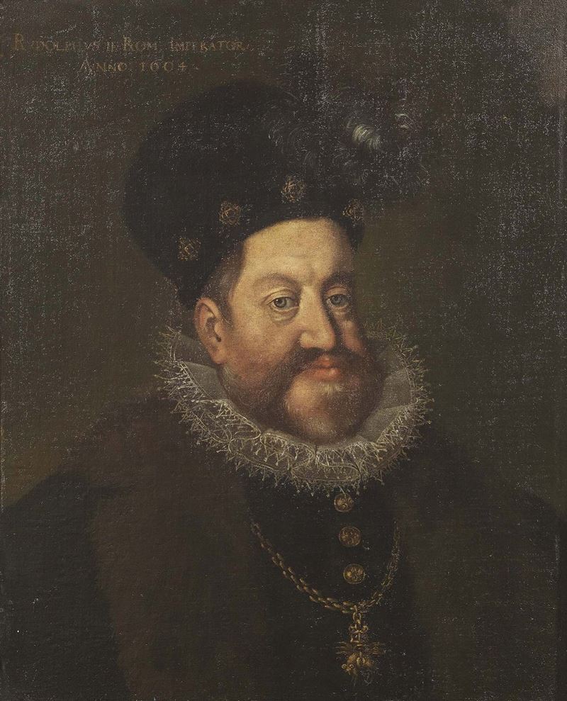 Scuola Austro-praghese del XVII Secolo - Ritratto del Kaiser Rodolfo II con il Collare del Toson ...