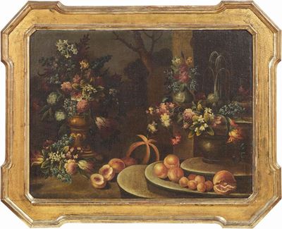«natura Morta con Frutta, Fiori e Fontana» e «natura Morta con Vaso Rovesciato, Pesci e Fiori»