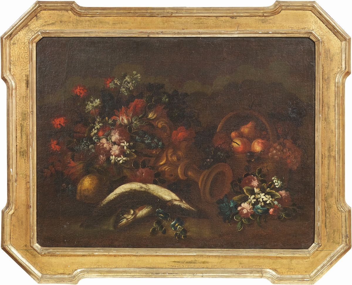 Scuola Italia Settentrionale del XVIII Secolo - «natura Morta con Frutta, Fiori e Fontana» e «nat...