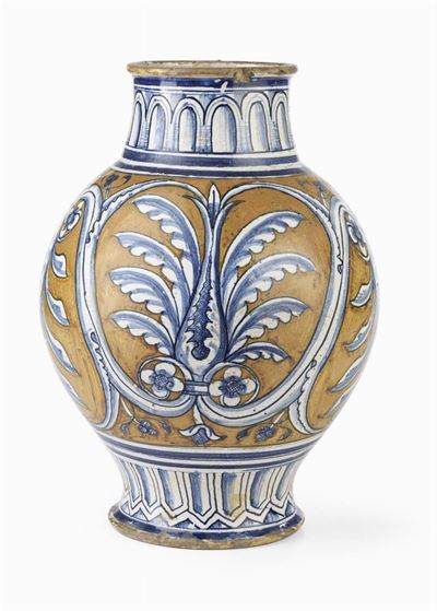 Vaso Globulare Slanciato in Maiolica Policroma