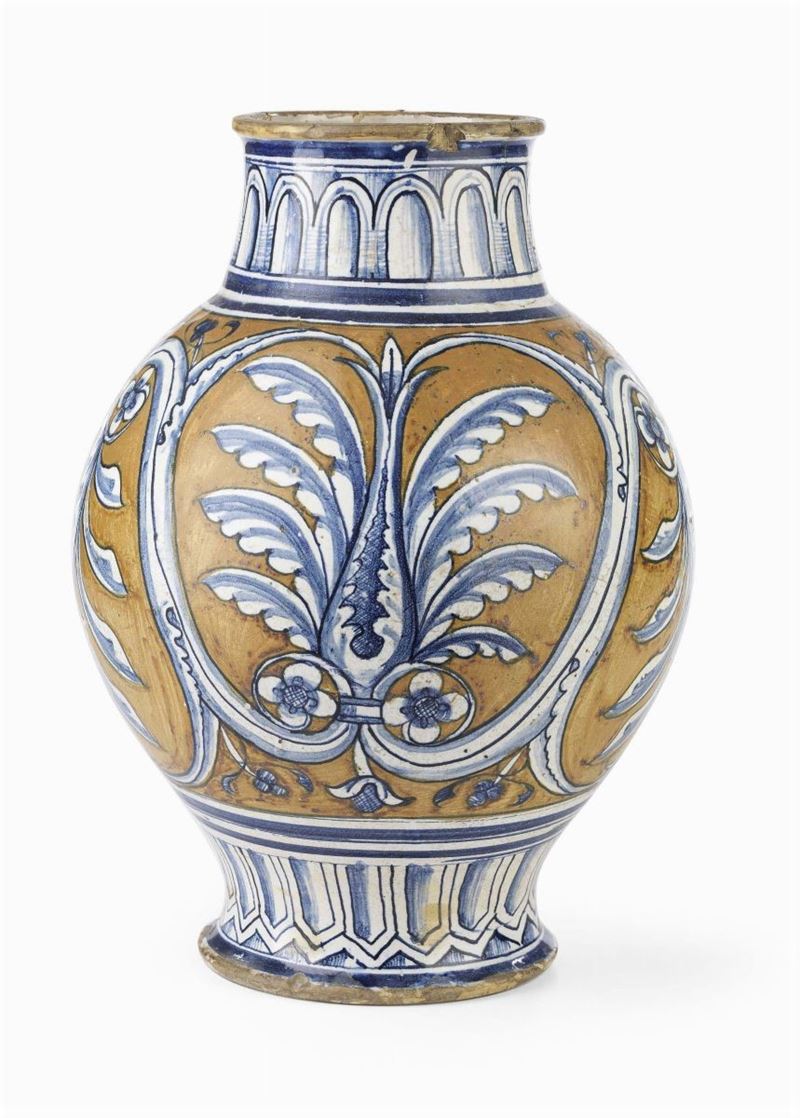 Vaso Globulare Slanciato in Maiolica Policroma