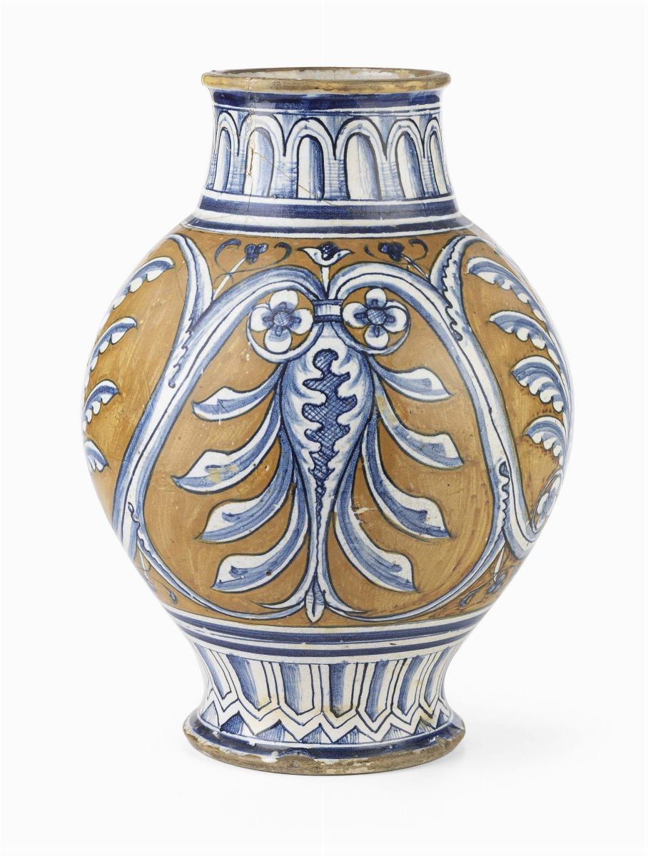 Vaso Globulare Slanciato in Maiolica Policroma