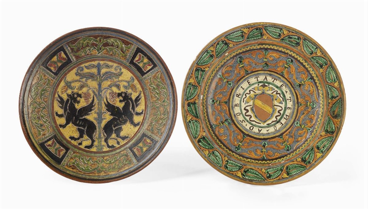 Quattro Piatti in Maiolica Policroma