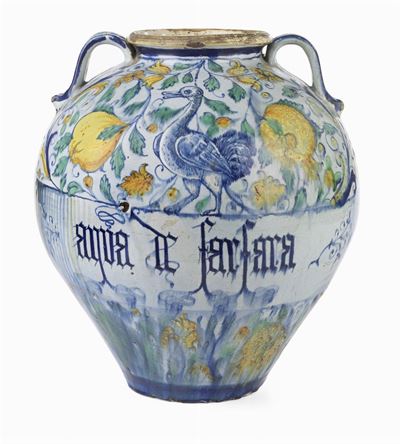 Elegante Vaso da Farmacia "berettino" in Maiolica