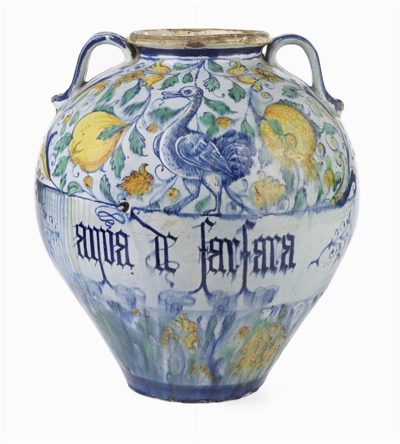 Elegante Vaso da Farmacia "berettino" in Maiolica