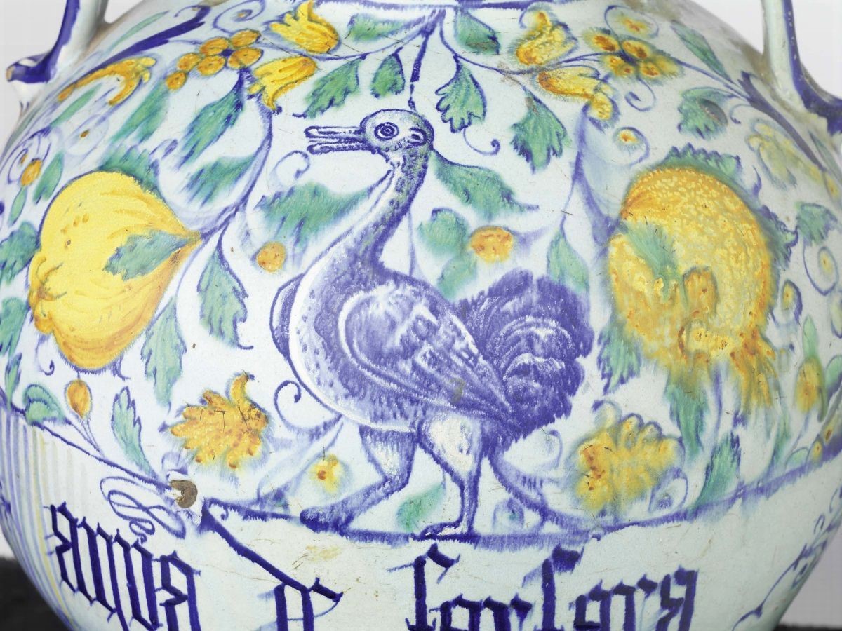 Elegante Vaso da Farmacia "berettino" in Maiolica