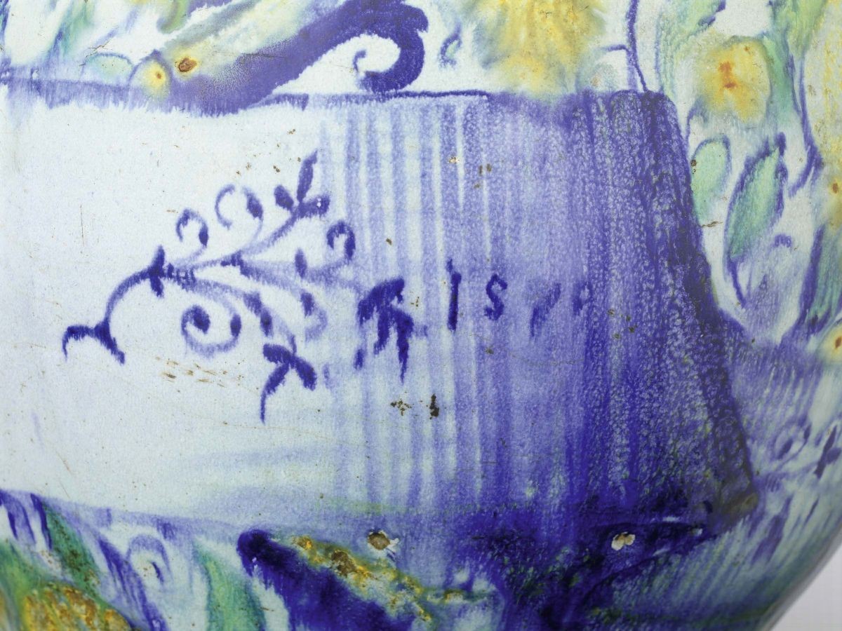 Elegante Vaso da Farmacia "berettino" in Maiolica