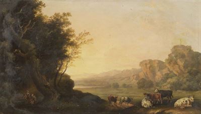 Paesaggio della Campagna Romana con Armenti e Due Figure