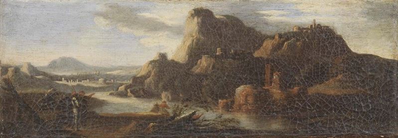 Ignoto del XVII Secolo - Paesaggio Lacustre con Cavaliere