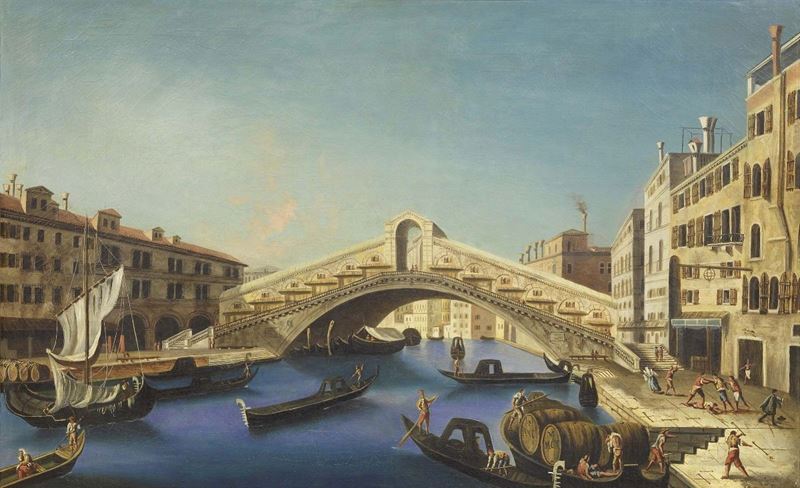 Scuola Veneta del XIX Secolo - Venezia, Ponte di Rialto