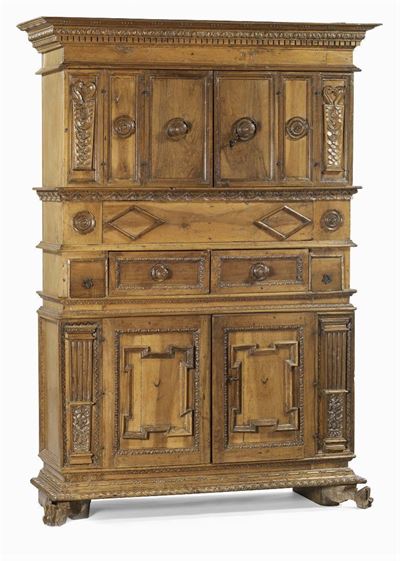 Credenza a Doppio Corpo in Legno di Noce