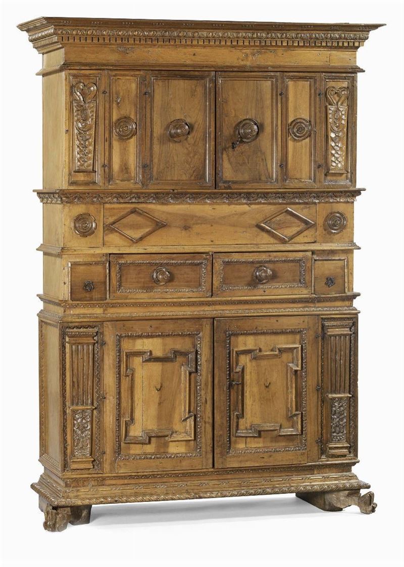 Credenza a Doppio Corpo in Legno di Noce