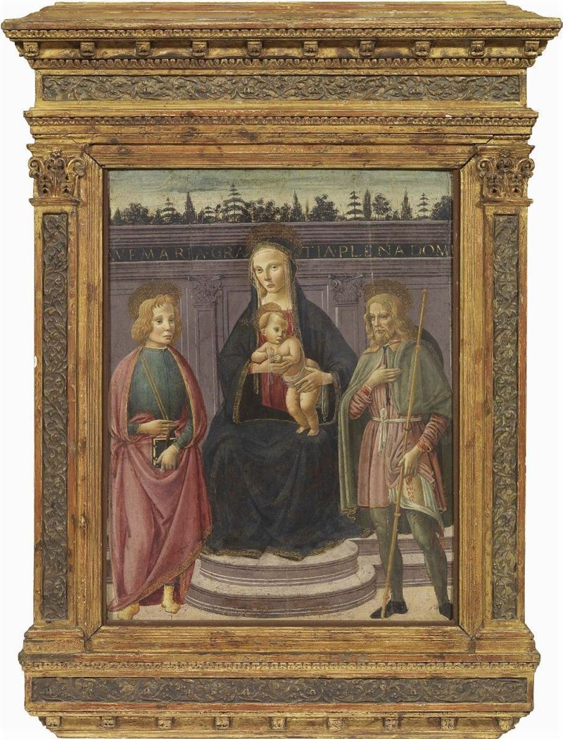 Maestro di Santo Spirito (attr. A) - Madonna Col Bambino, San Giovanni Evangelista e San Rocco
