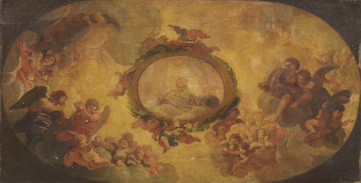 Scuola Romana del XVIII Secolo - «gesù e Dio Padre tra gli Angeli» e «dio Padre in Gloria»