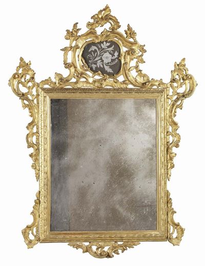 Specchiera in Legno Intagliato e Dorato