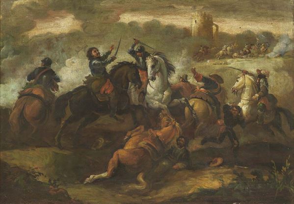 Seguace del Borgognone fine XVII secolo - Battaglia di cavalleria