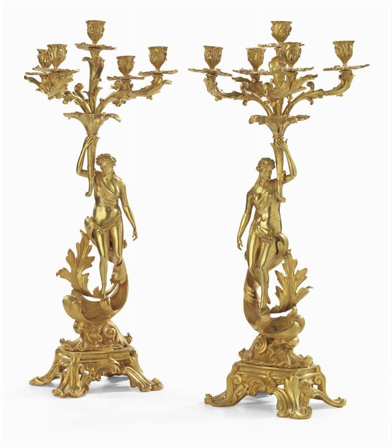 Coppia di Candelabri in Bronzo Dorato