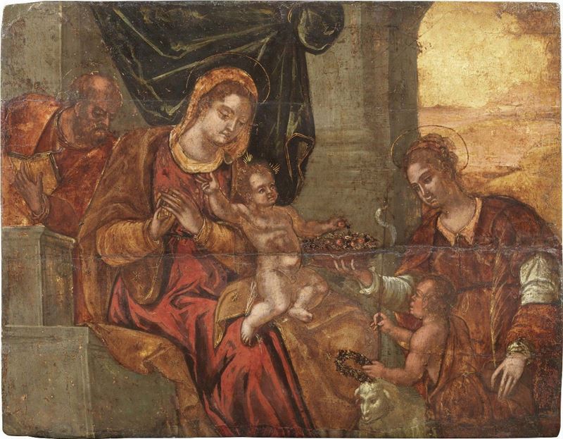 Scuola Veneto-dalmata del XVII Secolo - Sacra Famiglia con Santa Caterina