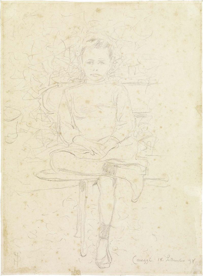 Bambino sulla panchina con una gamba accavallata